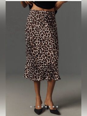 Anthropologie Tilda Midi Skirt in Leopard Print Brown and Black